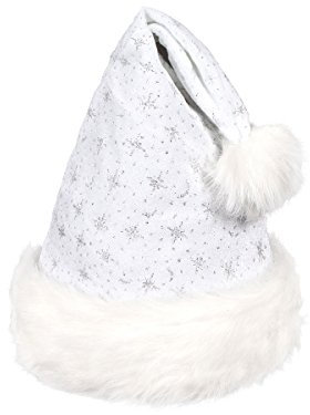 Alsino Weihnachtsmütze Nikolausmütze Plüsch (wm-05) weiß mit Pelzrand, Bommel & Glitzer Effekt