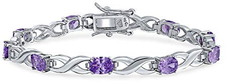 Bling Jewelry Bracciale Tennis Infinito Alternato con Zirconi Cubici AAA Viola Ametista Simulata da 9CT per Donna per Fidanzata in Argento Sterling .925 da 7 Pollici
