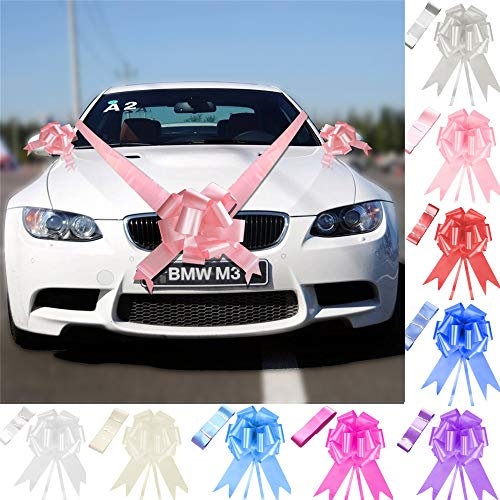 Time to Sparkle 5 Bows + 7M Ribbon Wedding Car Ribbon Decoration Kit Wrapping Large Bow (Baby Pink)