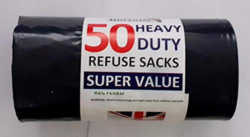 Extra Strong Eco Large Dustbin Bin Bags Heavy Duty Liners Black Plastic Bag Refuse Thick Sacks 20 or 50 Pack Rolls Sack Rubbish Waste - LARGE AND EXTRA LARGE by Klass Home Collection®