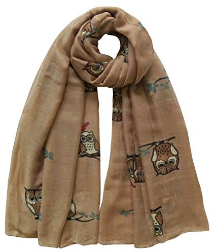 Lina & Lily Damen Schal mit Eulen Muster (Hellbraun)