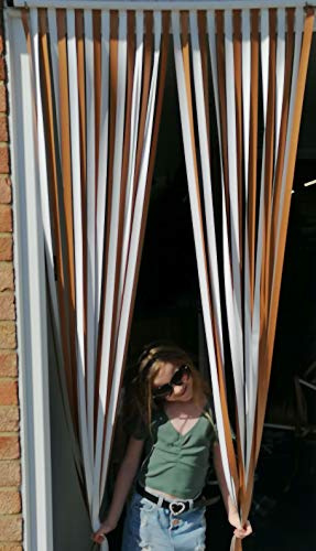 Holland Plastics Heavy Duty Bug Blind,Fly Blind,Strip Blind, Door Blind-' OLD GOLD/WHITE' - (80cm-Standard UK door size)