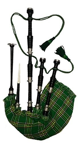 Great Highland Bagpipes Republic of Irland Tartan Air Bag Cover / Schottische Dudelsack Palisander Schwarz Finish Silber Plain Mounts