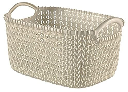 Curver 03703-X64-00 Strickoptik XS 3 L Aufbewahrungskorb, Plastik, oasis weiß, 24,8 x 17,5 x 13,8 cm