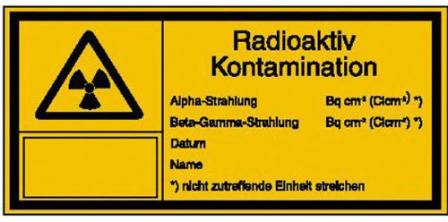Betriebsausstattung24® Strahlenschutz Radioaktiv Kontamination Warnschild, selbstkl. Folie,14,80x7,40cm