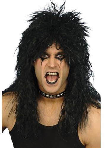 NET TOYS Smiffys Herren Lange Hard Rocker Perücke, Schwarz, One Size, 42178