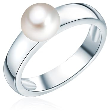 Valero Pearls Damen Perlenring aus 925/- Sterling Silber mit Zuchtperle | Süßwasser-Zuchtperle,Button-Form,Perlengröße 6-7 mm,weiß,Silberring,echte Perle,Damenring,Ring,Perlenschmuck