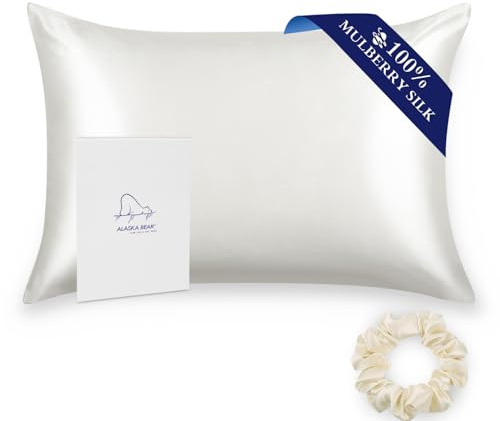 ALASKA BEAR - Natural Silk Pillowcase, Hypoallergenic, 19 momme, 600 thread count 100 percent Mulberry Silk, King Size 50 x 90 cm with Hidden Zipper((1pc, Ivory White)
