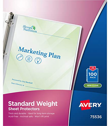 Avery 75536 Halbtransparente Standard-Gewichts-Schutzfolien, Top-Load, 100 Dokumentenschutzfolien