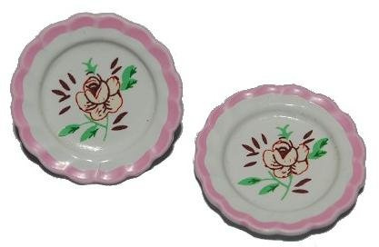 alles-meine.de GmbH 2 Teller mit Blumenmotiv aus Porzellan - Miniatur aus Keramik - Geschirr/Küche - für - Puppenstube - Maßstab 1:12 - Puppengeschirr - Blumenmuster - kleine E..