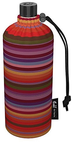 Emil Trinkflasche aus Glas für Mädchen & Jungen isolierte Glasflasche für Schule, Freizeit, Sport: Kinder & Eltern BIO Streifen 0,4l