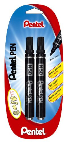 Pentel N50 Lot de 2 Marqueurs Permanent Pointe Conique Noir