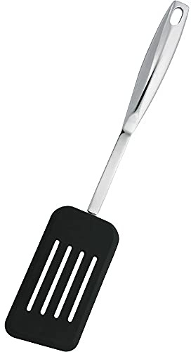 Stellar Premium Nylon Tools Long Slotted Turner, Polished Stainless Steel Handle with Soft Nylon End, for Use with Non-Stick Cookware, Dishwasher Safe