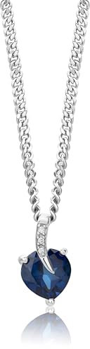 MIORE Schmuck, Halskette Damen Silber 925, Silberkette mit Herz Anhänger Geburtsstein September Saphir umgeben von natürlichen Diamanten, kette Damen, Panzerkette Silber, Herzkette für Frauen