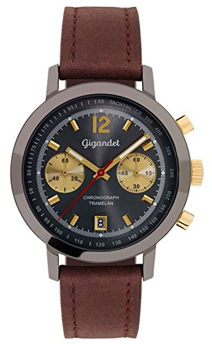 Gigandet Herren-Armbanduhr Chronograph Quarz Analog Leder Dunkelbraun Tramelan G10-010