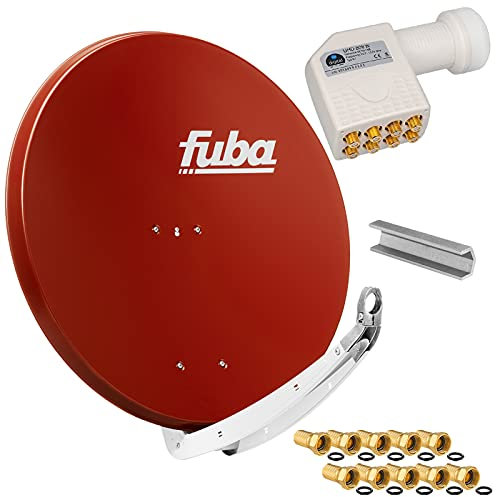 FUBA 85cm für 8 Teilnehmer (Direktanschluss) Digital SAT Anlage DAA850R + Octo LNB weiß 0,1dB Full HDTV 4K 3D + 16 Vergoldete F-Stecker und F- Montageschlüssel gratis dazu