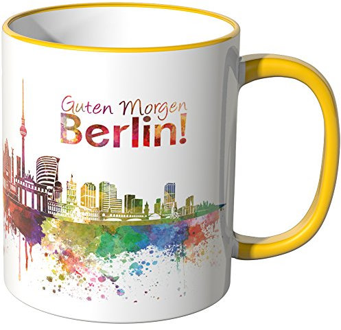 WANDKINGS® Tasse, Schriftzug Guten Morgen Berlin! mit Skyline - GELB