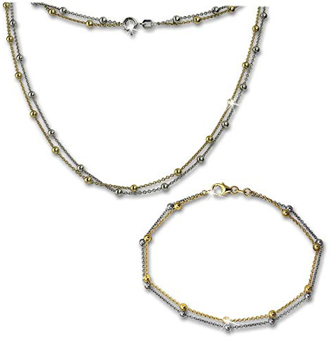 SilberDream Schmuckset Bicolor Kugeln vergoldet Kette + Armband Silber Silberschmuck SDS212T