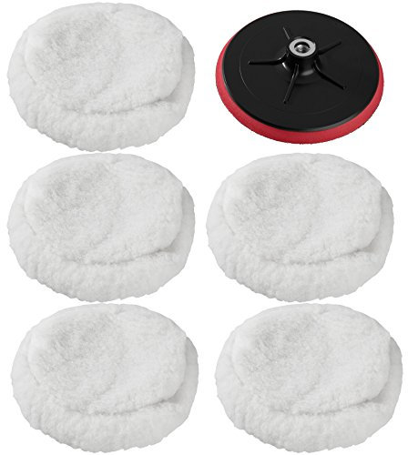 tectake® 5X Polierfell 220mm für 180mm Klettteller + 180mm Klettteller für Poliermaschine