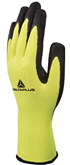Deltaplus VV735JA09 Acryl Feinstrickhandschuh - Handfläche Mit Latex-Schaumstoff Beschichtung, Neongelb-Schwarz, Größe 09