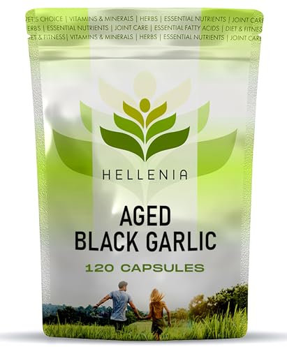 Aged Black Garlic 12,000mg | Black Aged Garlic Bulb Extract 100:1 | 120 Capsules | Antioxidant and Cholesterol Support | Vegan and Gluten Free - Made in The UK by Hellenia