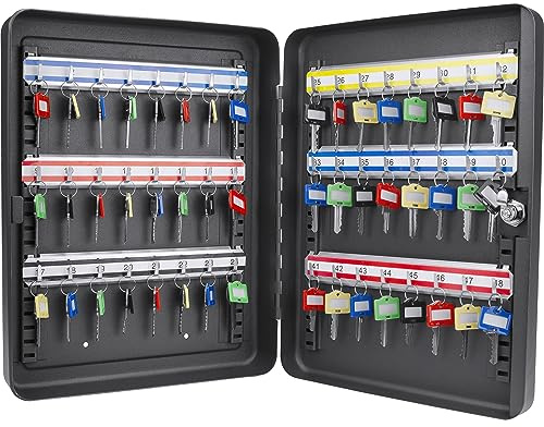 Barska 48-Position Key Cabinet Lock Box – Wall Mount with Key Lock, Adjustable Numbered Hooks & Color-Coded Key Tags for Home, Office, or Business