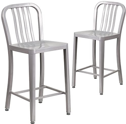 Flash Furniture Stuhl für den Außenbereich, verzinkter Stahl, Silber, 48,3 x 40 x 92,1 cm