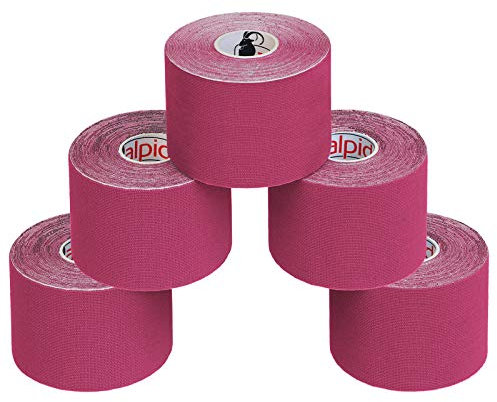 ALPIDEX 5 Rollen Kinesiologie Tape 5m x 5cm Viele Farben Anwendungsbroschüre Elastisch Wasserfest Hautfreundlich Physio Muskel Tape Set, Farbe:pink
