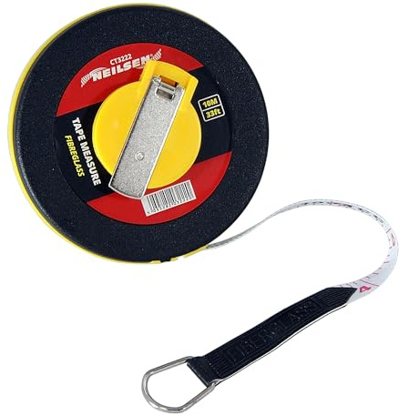 Neilsen CT3222-10m Tape Measure | 33ft Dual Scale Fibreglass Tape | ABS Case | Metric and Imperial | Rewind Handle