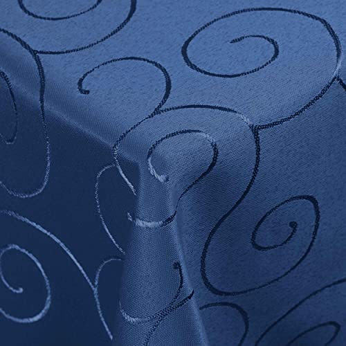 DecoHomeTextil Kringel Tischdecke Eckig 130 x 220 cm Dunkelblau | schwere Qualtität, glänzend, Ornamente, Damast Tafeldecke