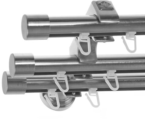 BASIT Gardinenstange 3 läufig Innenlauf Wandmontage 280 cm lang Edelstahl Look Vorhangstange dreiläufig mit Ø20mm Gardinenstangenset H60III