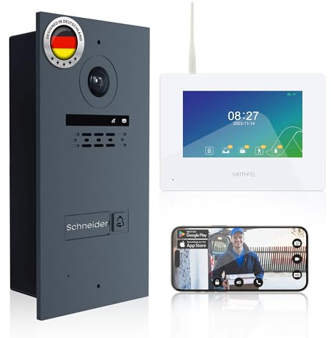 Mathfel Funk WLAN Video Türsprechanlage für 1-Familienhaus mit RFID und 7'' Monitor, Touchscreen HD Auflösung 170 Grad – Außenstation in Anthrazit