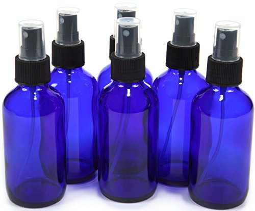 Vivaplex Lot de 6 flacons en Verre Bleu Cobalt de 118 ML avec pulvérisateur à Brume Fine Noire.