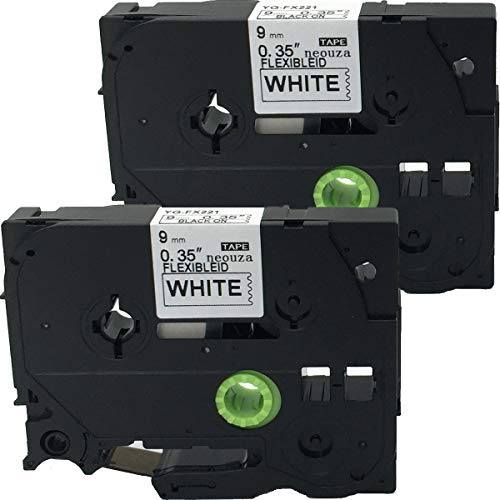 NEOUZA 2PK Compatible for Brother P-Touch Laminated TZe TZ Label Tape Cartridge 9mm x 8m (TZe-Fx221 Flexible ID Wire Cable Black on White)