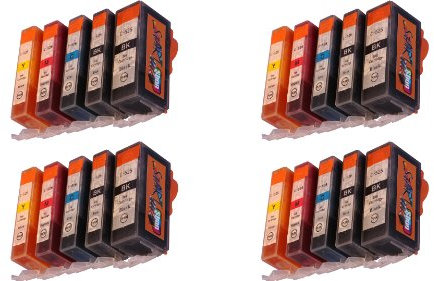 20 Druckerpatronen für Canon mit Chip, ersetzt PGI-525BK schwarz, CLI-526BK schwarz, CLI-526C cyan, CLI-526M rot, CLI-526Y gelb