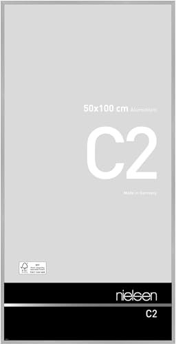 nielsen Bilderrahmen, 50 x 100 cm, Aluminium, Silber matt, Posterrahmen zum Aufhängen im Hoch- & Querformat, Echtglas, C2