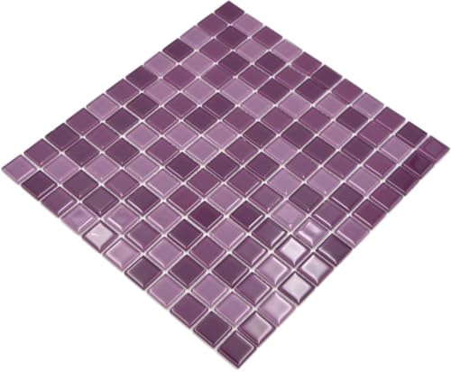 Mosaik Quadrat Crystal mix lila Glasmosaik Transluzent Transparent 3D Fliesenspiegel, Mosaikstein Format: 25x25x4 mm, Mattengröße: 327x302 mm, 1 Matte