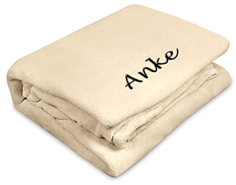 digital print Kuscheldecke mit Namen Anke Bestickt - Farbe Wollweiß - personalisierte Decke, Wolldecke