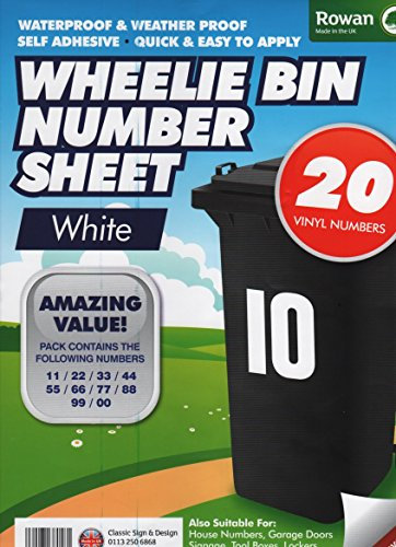 CrazyGadget® Wheelie Bin Number Sheet Self Adhesive Water Proof Numbers for Wheelie Bins Recycling Bins House Garage Lockers Door Number Stickers - White