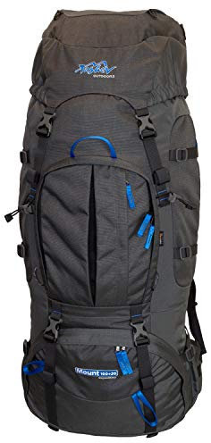 Tashev Outdoors Mount Trekkingrucksack Wanderrucksack Damen Herren Backpacker Rucksack groß 100l Plus 20l mit Regenschutz Blau & Grau (Hergestellt in EU)