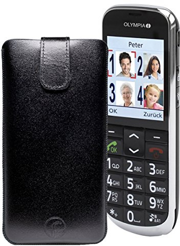 Favory® Etui Tasche für / OLYMPIA JOY / Leder Etui Handytasche Ledertasche Schutzhülle Case Hülle Lasche mit Rückzugfunktion* in Schwarz