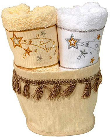 BGEUROPE - Toallas de Cocina Navidad con cesto de Lino - Ref. Gold Star - Pack 2 Unid.