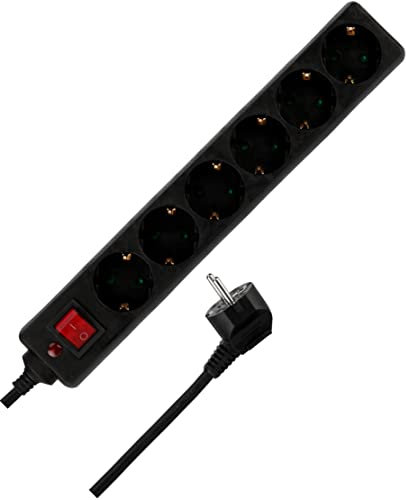 REV Steckdosenleiste, Mehrfachsteckdose 6-Fach, 1,4m, ÜSS 14.000A, 3500W, schwarz
