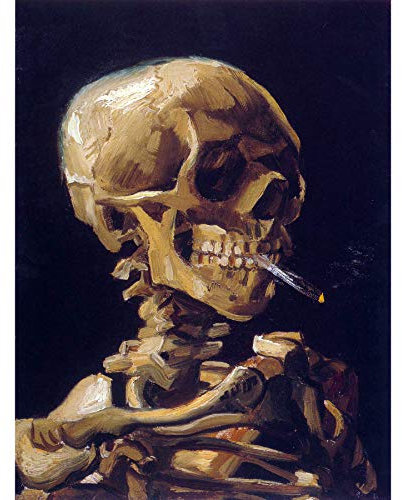 Bumblebeaver Vincent Van Gogh Skull with A Burning Cigarette Old Art Painting Print 12x16 inch 30x40cm Schädel ZIGARRE Farbe