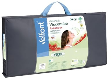 Velfont Visconube Memory Foam Kopfkissen, Mittlere Festigkeit, Doppelhülle aus Mikrofaser, Milbenschutz Acarsan, 100% Baumwolle Innenbezug (40 x 75 cm)