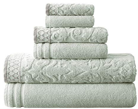 Amrapur Overseas 56JQJQBG-BLU-ST Damast-Jacquard-Handtücher mit verzierter Bordüre, 6-teiliges Set, Hellblau, Baumwolle