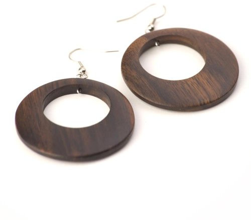 81stgeneration Sterling Silber 925 Holz Ohrringe baumeln Runde Brown 45 mm Französisch Haken