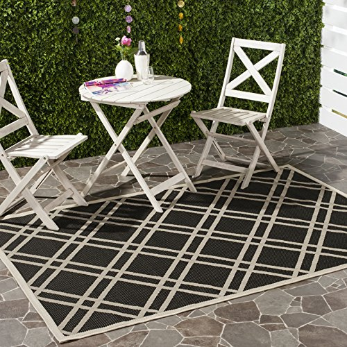 SAFAVIEH Washable Rug Outdoor Courtyard Collection - 2'7 x 5', Black & Beige, Non-Shedding & Easy Cleaning, Ideal for Patio, Backyard, Mudroom (CY6923-266)