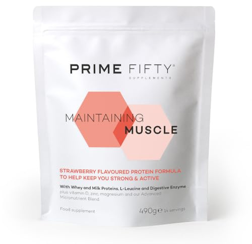 Prime Fifty Maintaining Muscle - Over 50s Whey Protein Powder with Added Nutrients for Age-Related Muscle Loss - Strawberry - 490g