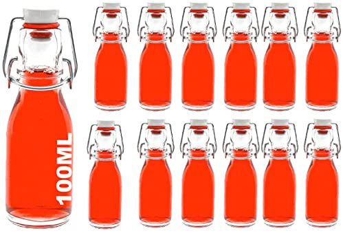 casavetro 100ml Glass Bottles with Swing Top Lids 12 Pcs Reusable Flip Top Airtight Preserve Bottles for Home Brewing Kombucha Oil Vinegar Beer Water Soda Wine - Buegel (12 x 100 ml)